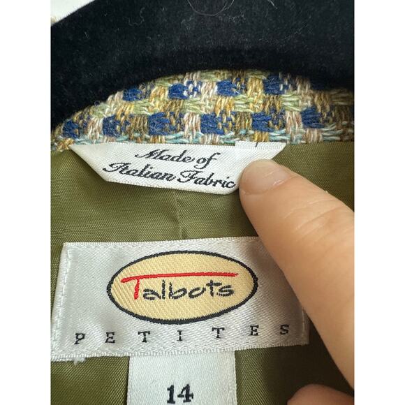 Talbots Petites Size 14P Green/ Blue Tweed Wool Blend 3 Button 90s, Y2K Blazer - Picture 5 of 11